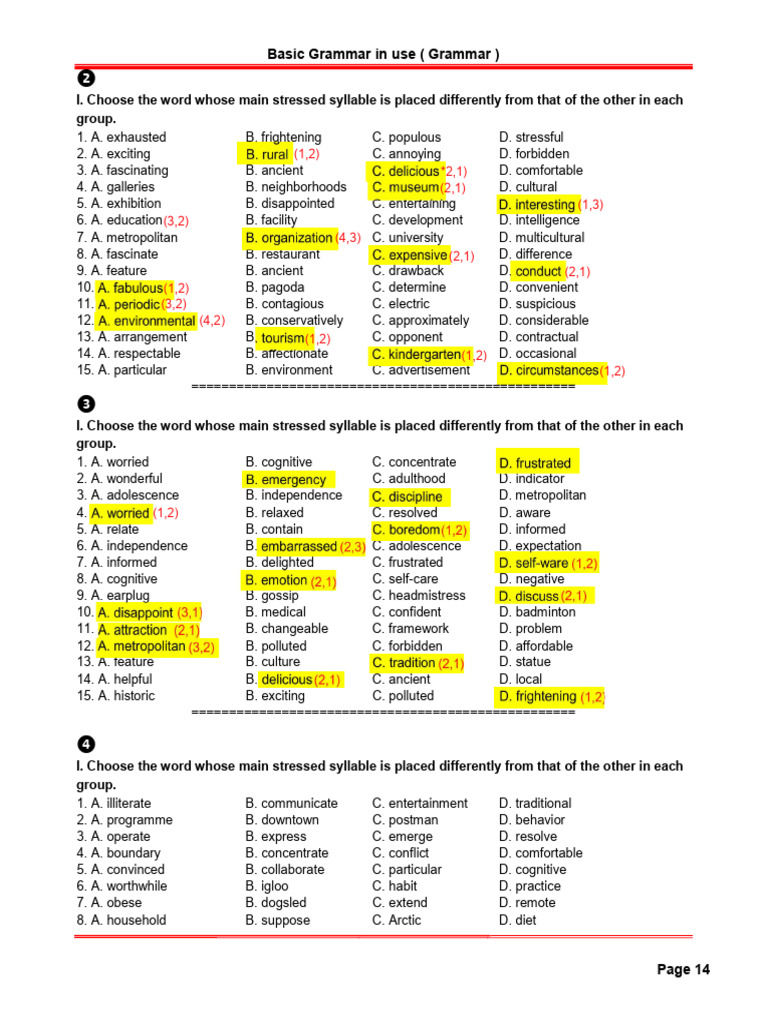 Trọng Âm Ex 2-3 Key | PDF | Behavioural Sciences | Psychology