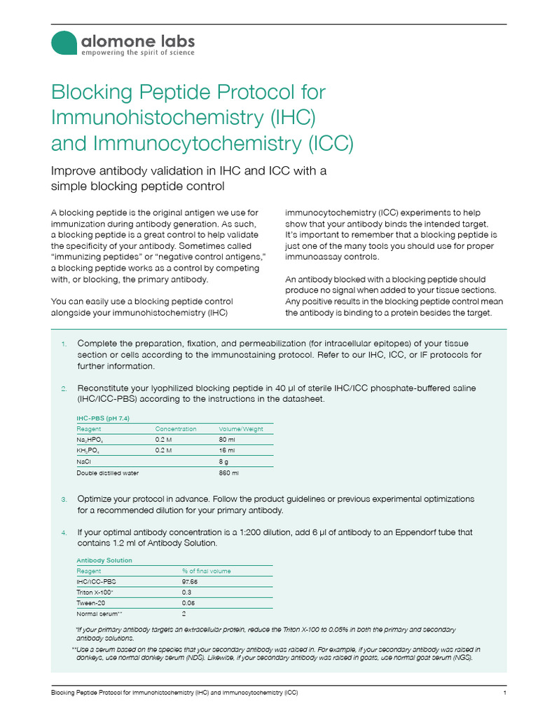 Blocking Peptide Use in IHC Protocols | PDF | Immunohistochemistry ...