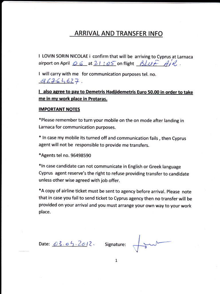 Cyprus Arrival and Transfer Instructions | PDF | Business | Law