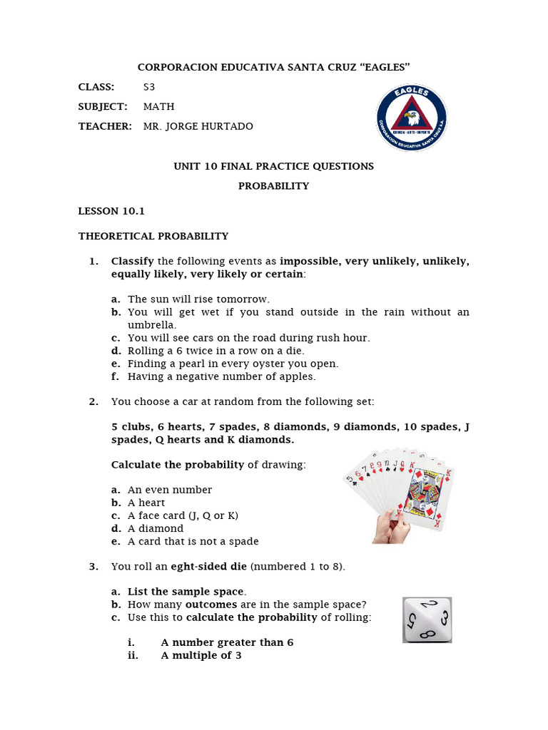 s3 Unit 10 Final Practice Questions | PDF | Probability | Probability ...