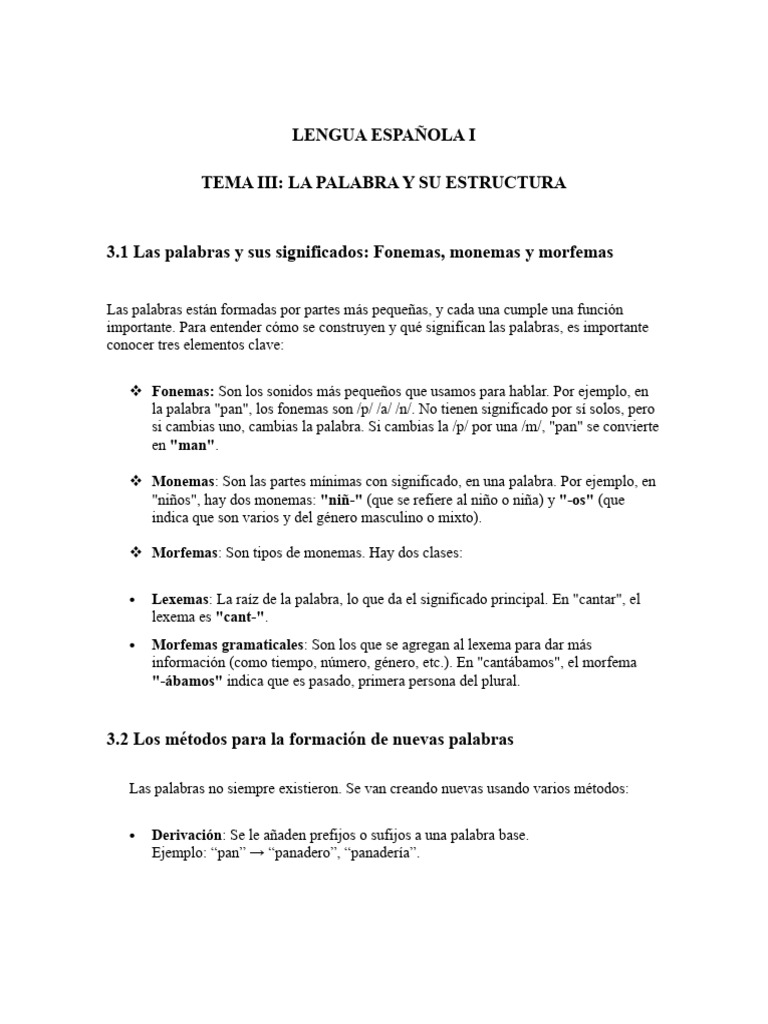 Tarea Tema III - La Palabra y Su Estructura | PDF | Palabra ...
