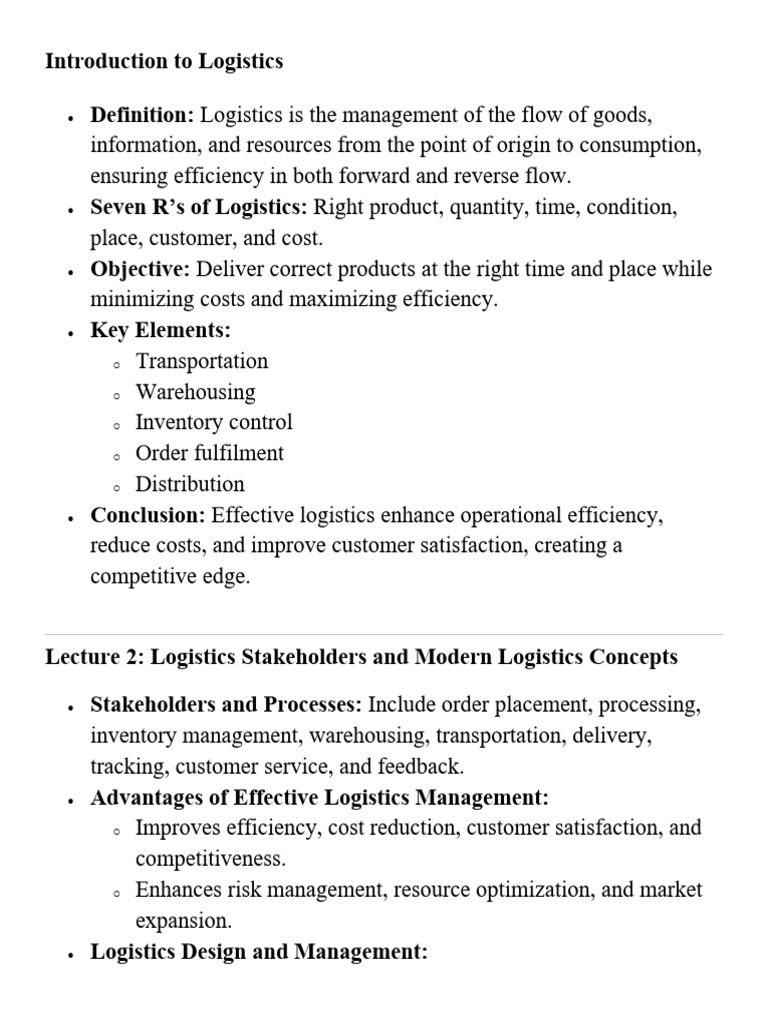 Comprehensive Guide to Logistics Management | PDF | Supply Chain ...