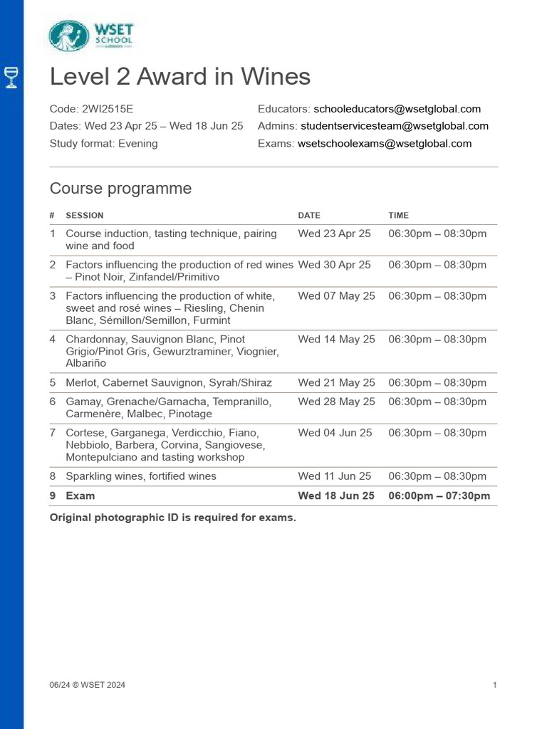 Level 2 Award in Wines: Course Programme | PDF