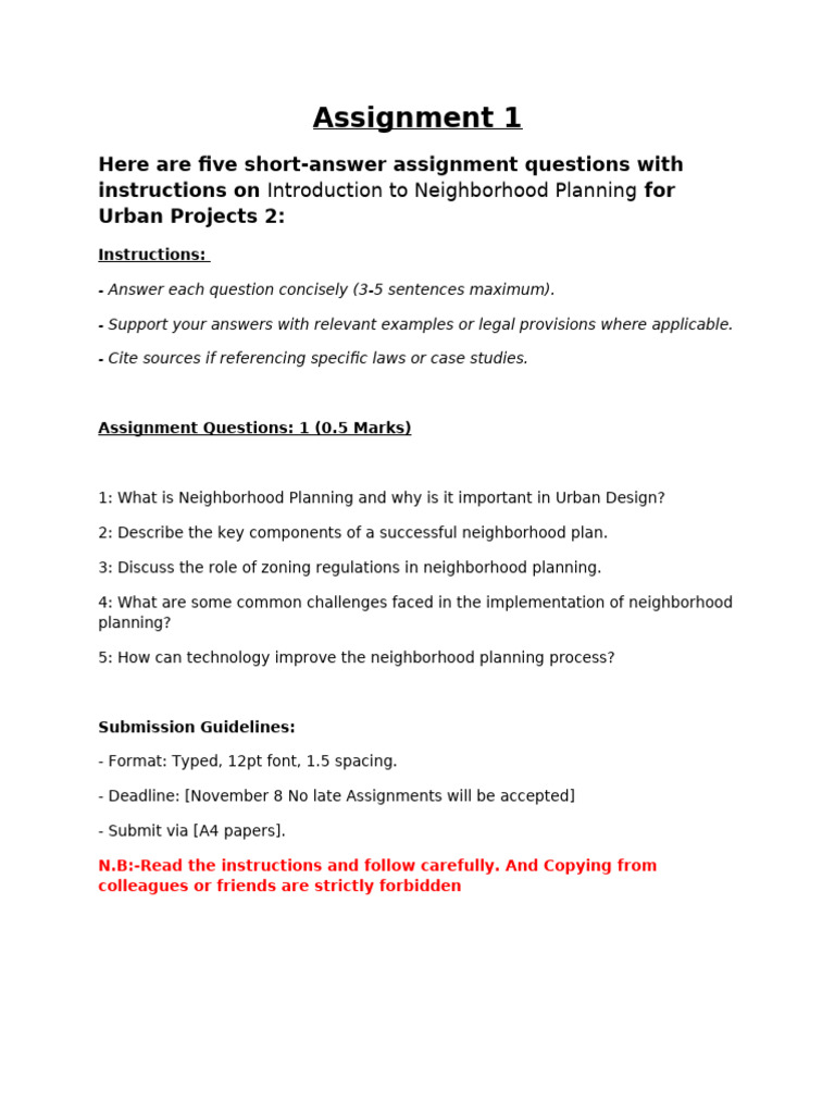 Neighborhood Planning Assignment Guide | PDF