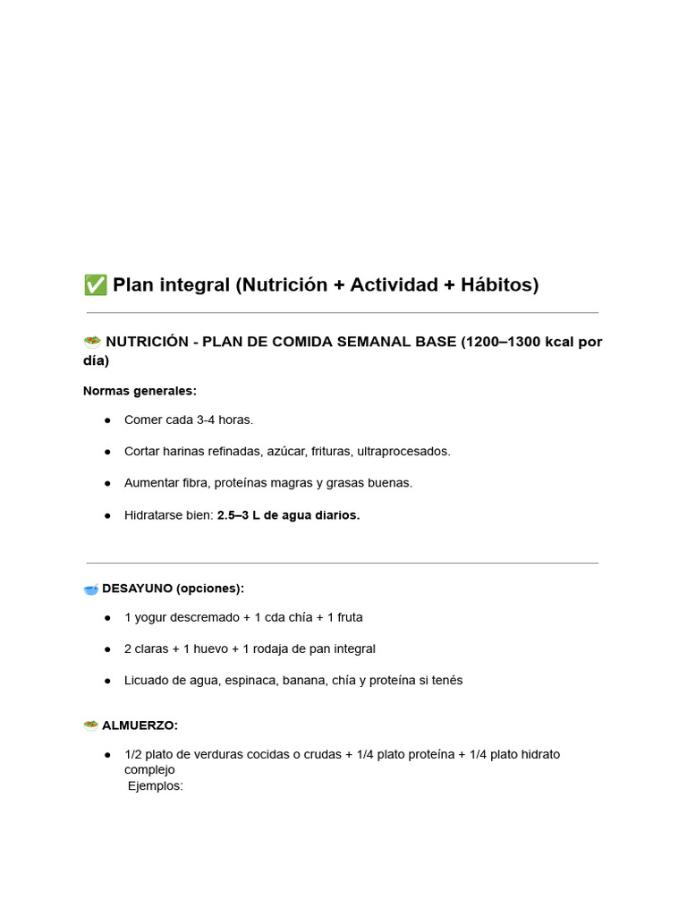 Plan Integral de Nutrición y Ejercicio | PDF | ensalada | Vegetales