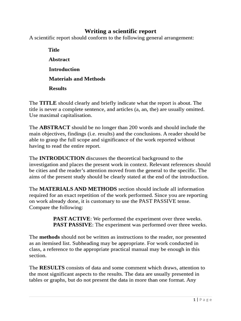 Guide to Writing a Scientific Report | PDF