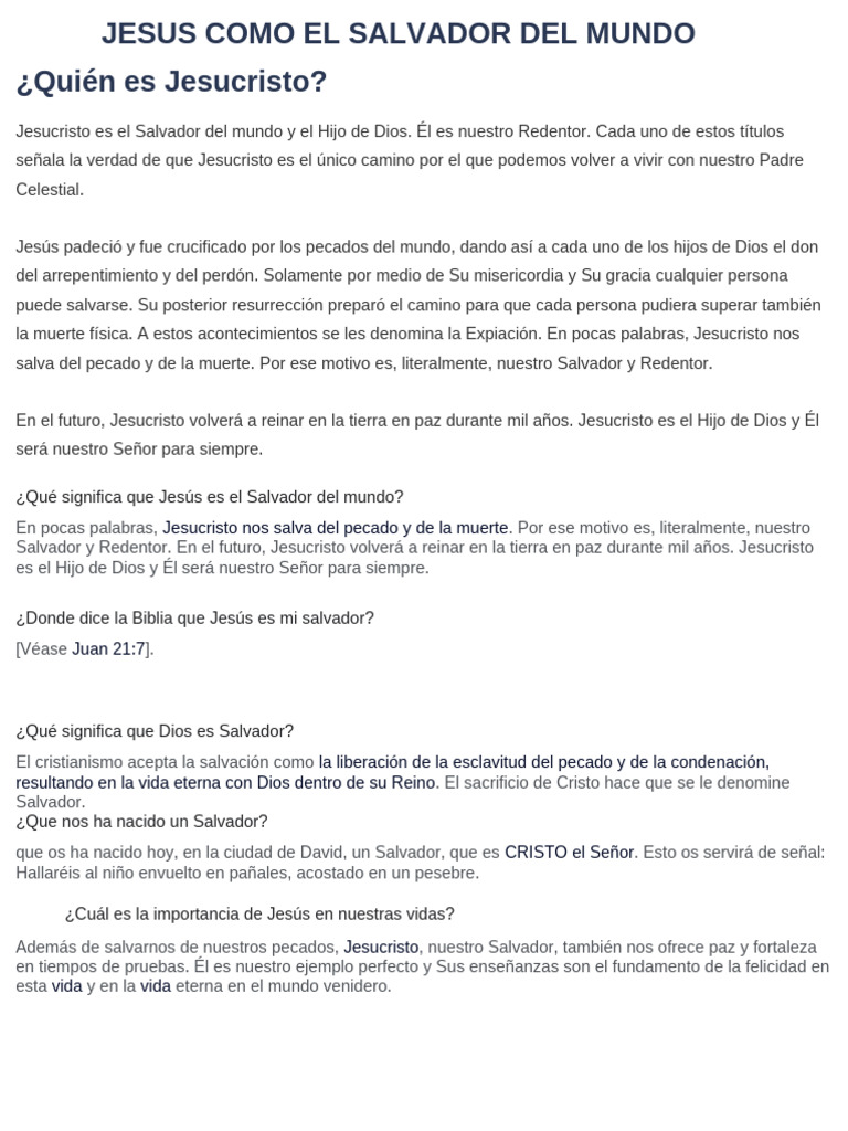 Jesús: El Único Salvador del Mundo | PDF | Cristo (título) | Jesús