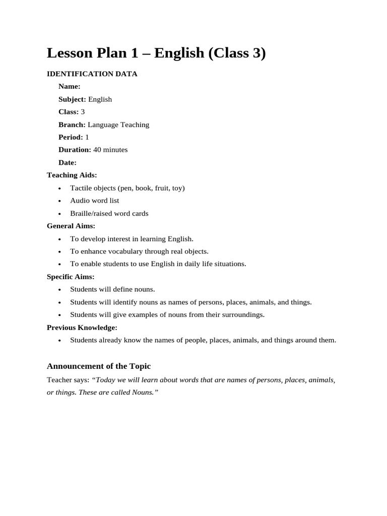 English Lesson Plan | PDF | English Language | Noun