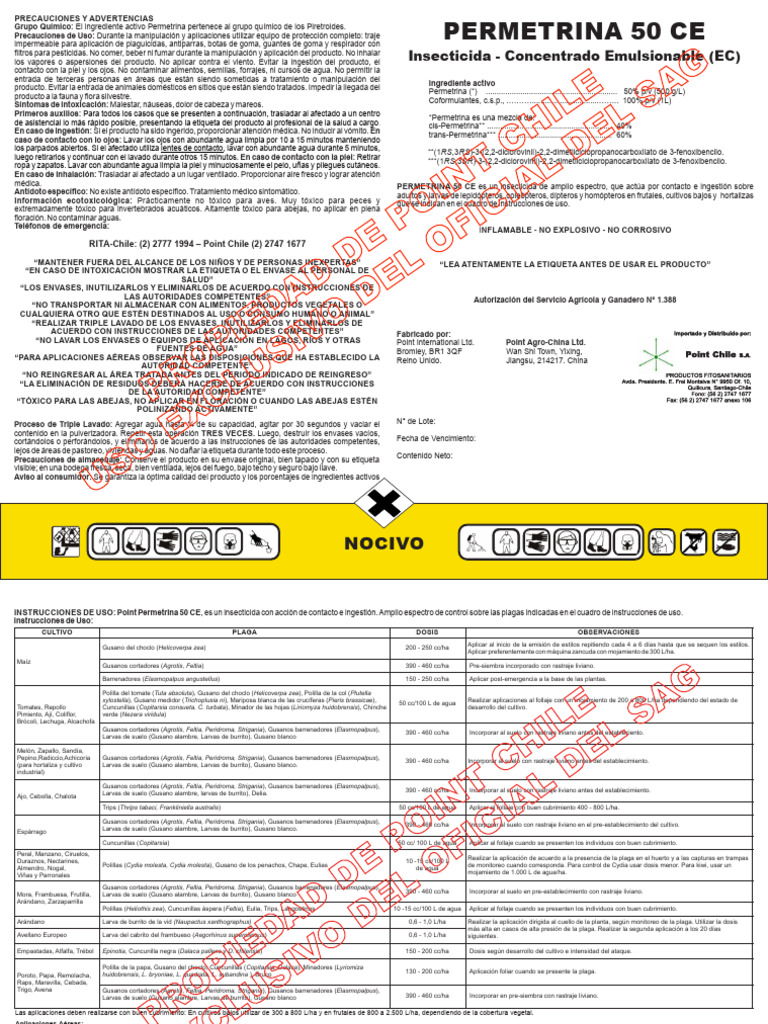 Precauciones y Uso de Permetrina 50 CE | PDF | Agua | Insecticida