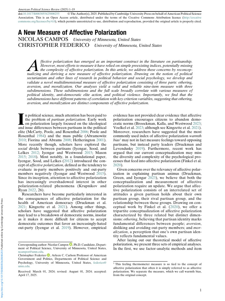 New Measure of Affective Polarization | PDF | Affect (Psychology ...
