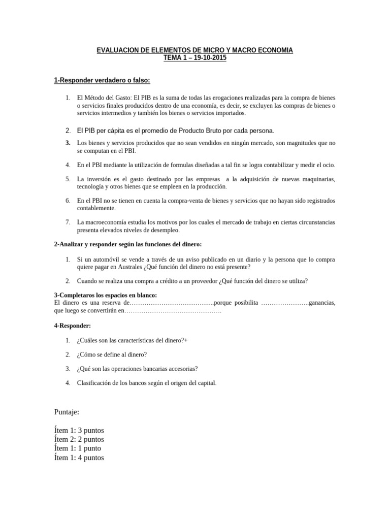 Evaluación de Micro y Macro Economía | PDF | Producto Interno Bruto ...
