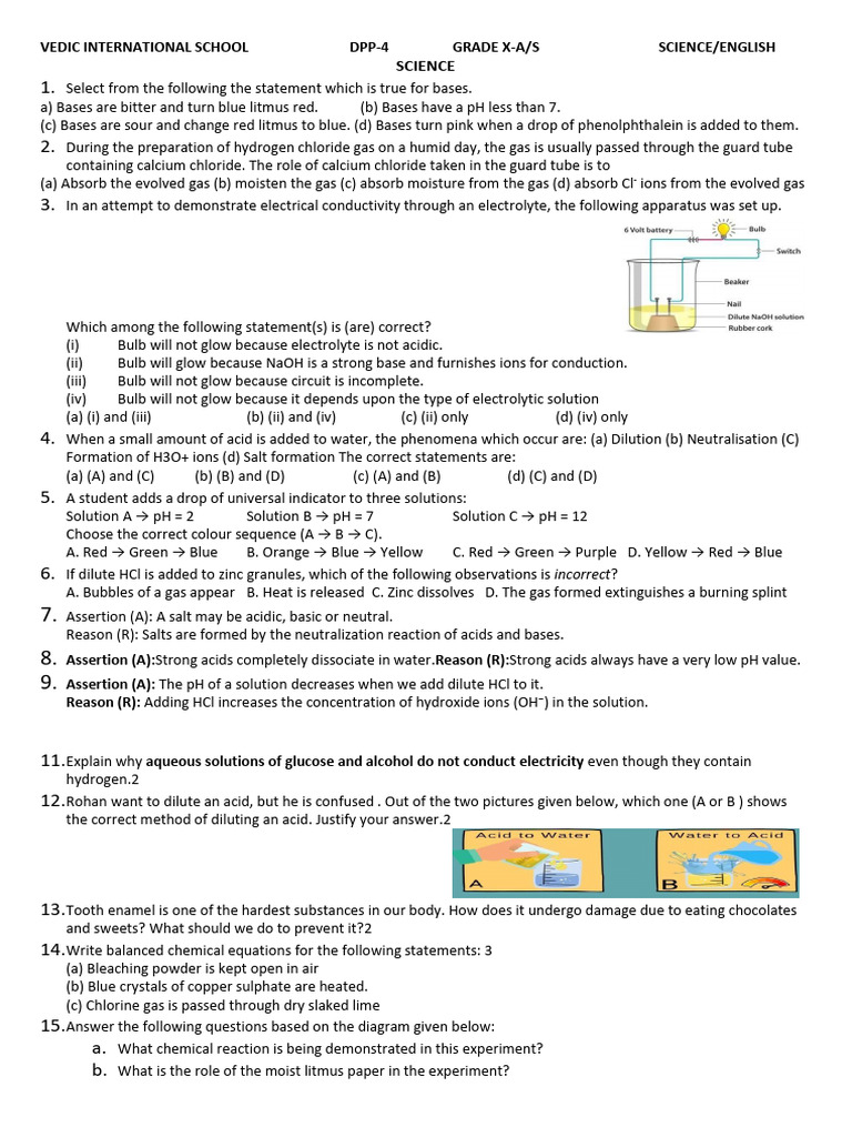 Grade 10 Science & English Exam Questions | PDF | Ph | Acid