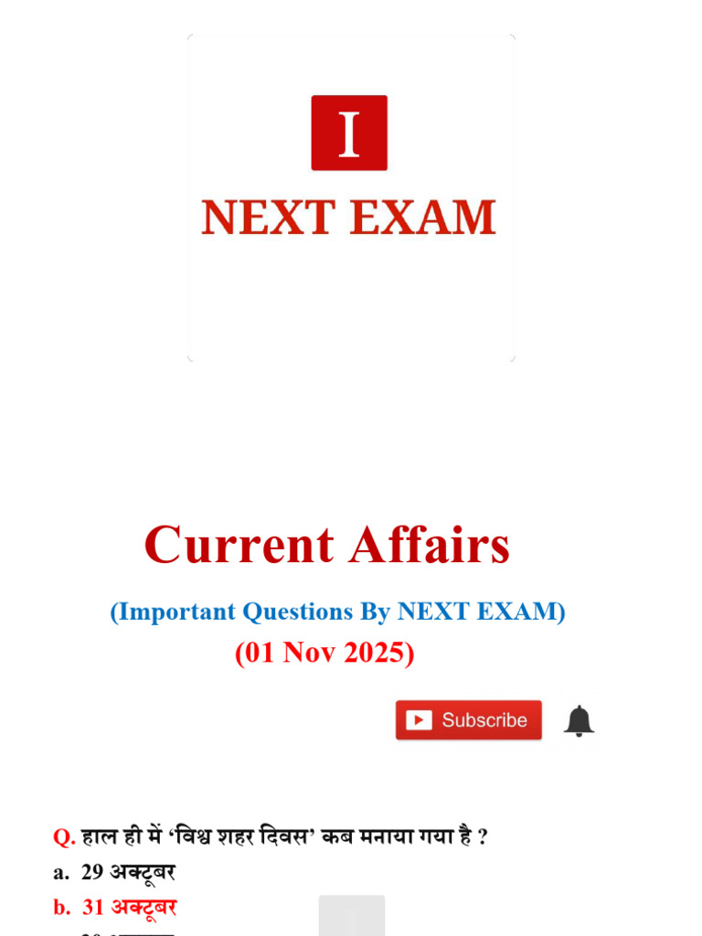 01 Nov 2025 Current Affairs by NEXT EXAM | PDF