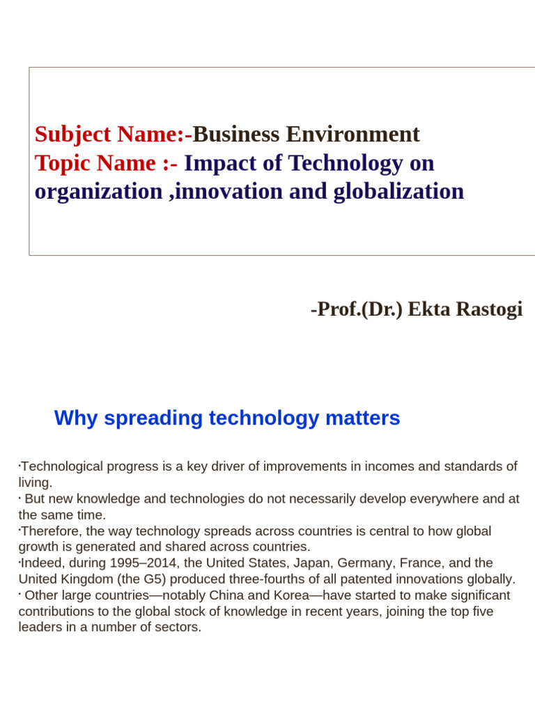 Technological Environment | PDF | Automation | Globalization