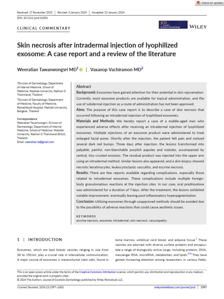 Skin Necrosis from Exosome Injection Case | PDF | Injection (Medicine ...