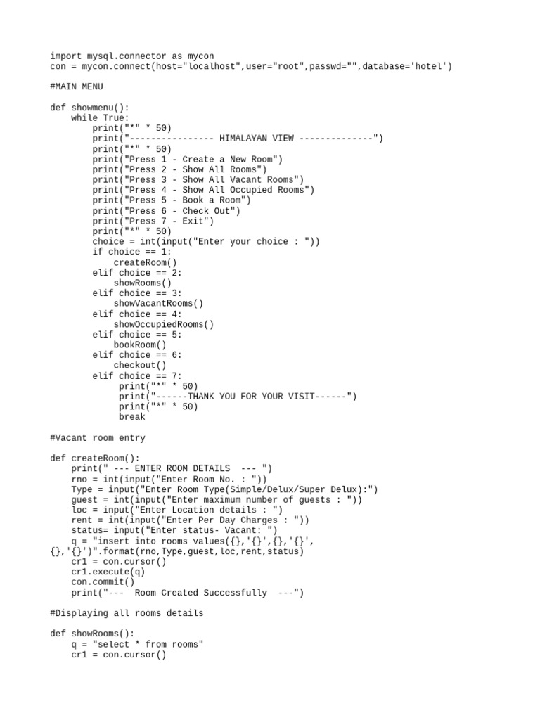 Hotel Room Management System Code | PDF