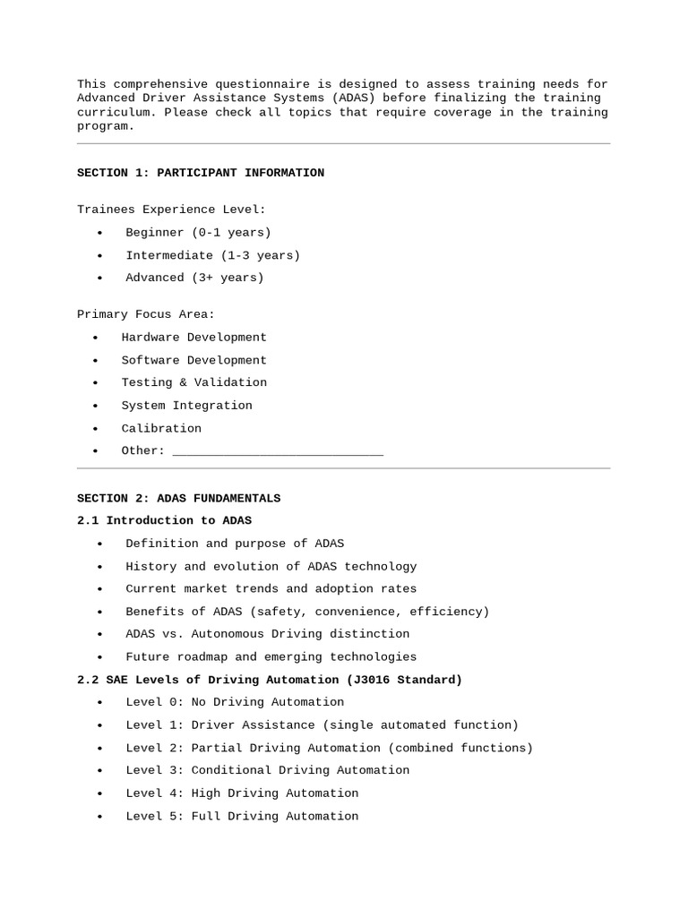 ADAS Training Needs Assessment Questionnaire | PDF | Computer Security ...