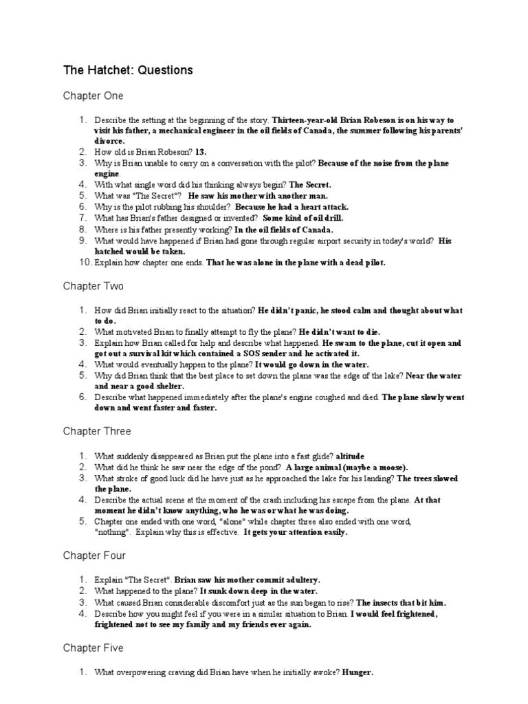 The Hatchet Answers | PDF | Fires | Foods