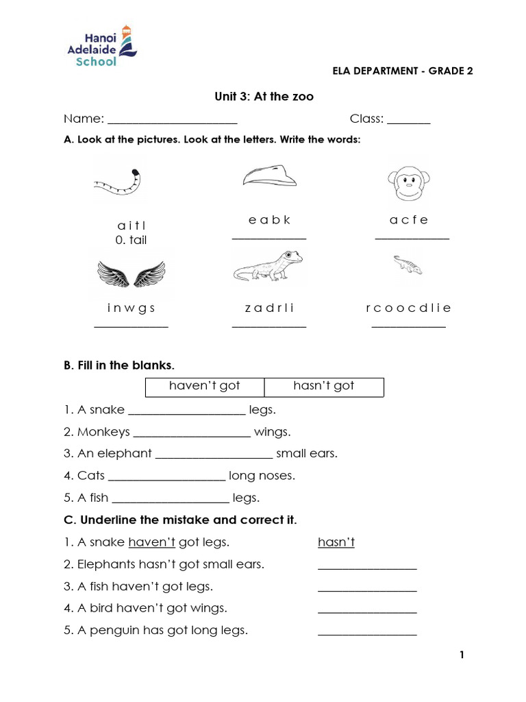 Grade 2 ELA Unit: At the Zoo Activities | PDF