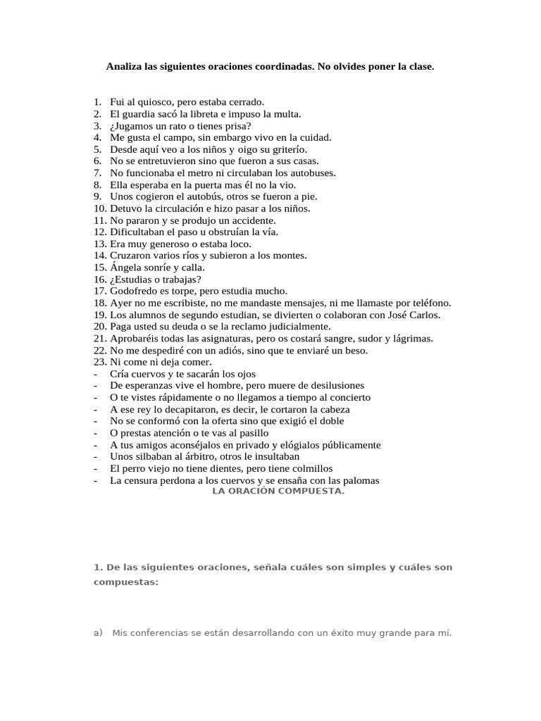 Análisis de Oraciones Coordinadas y Compuestas | PDF