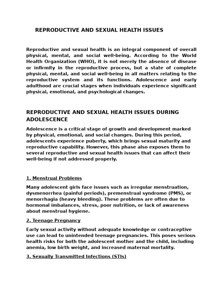 Adolescent Reproductive Health Issues | PDF | Hiv/Aids | Management Of ...