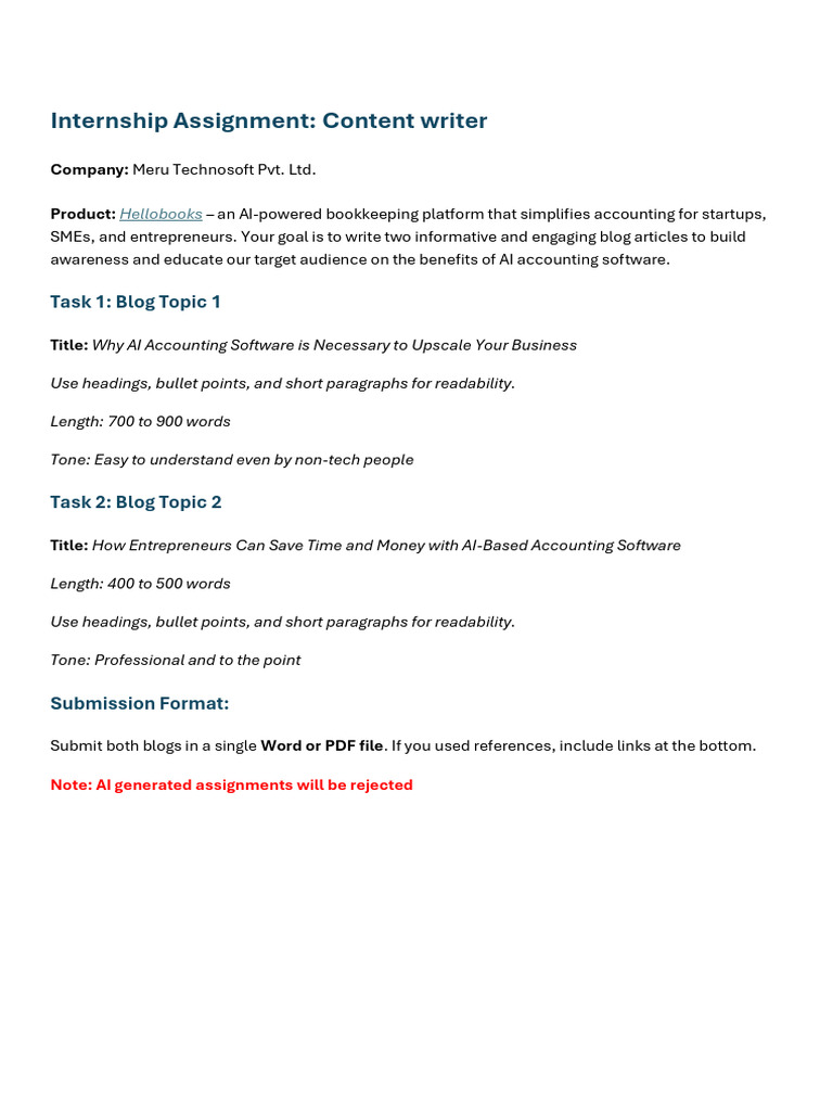Content Writer Assignment | PDF