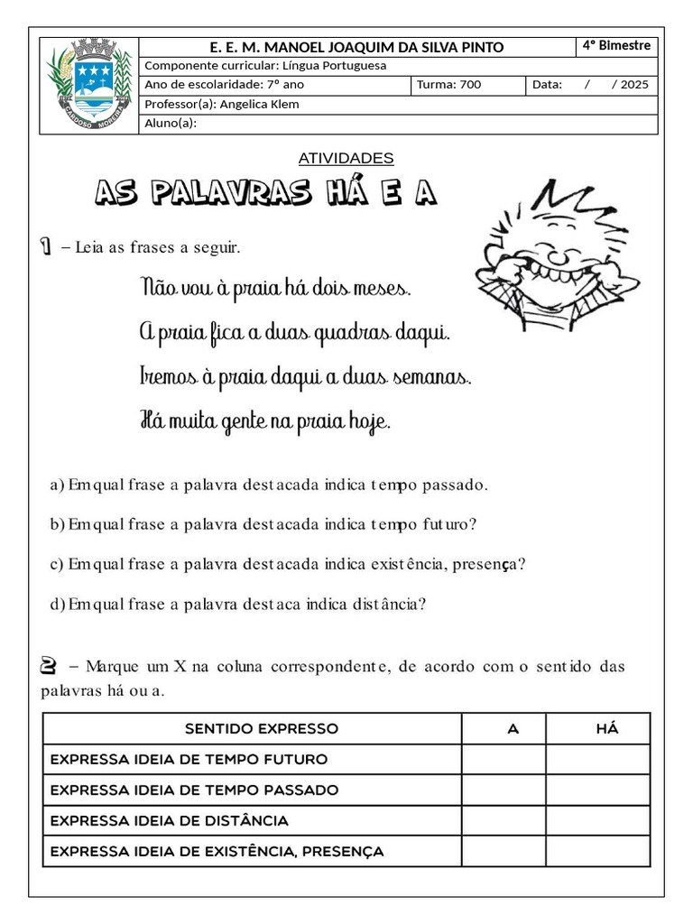 Atividade Ortografia Afim Ou A Fim - Há Ou A | PDF