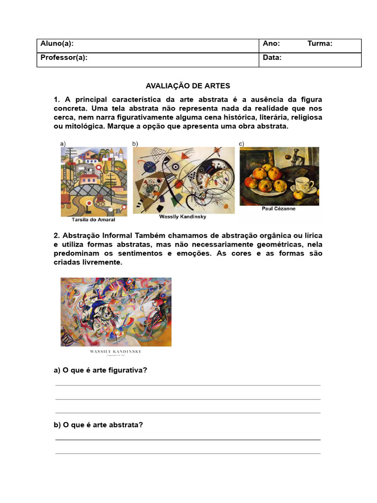 Avaliação sobre Arte Abstrata e Africana | PDF | Arte abstrata | As artes