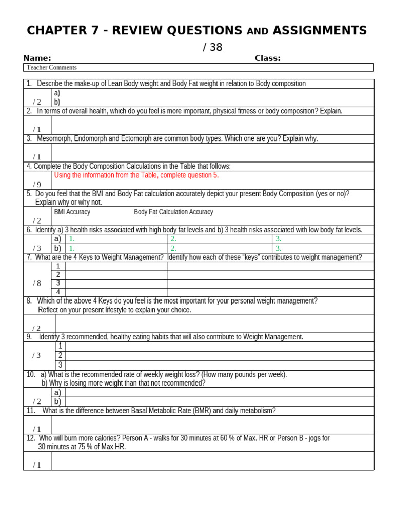 Body Composition Review Questions Guide | PDF | Obesity | Body Mass Index
