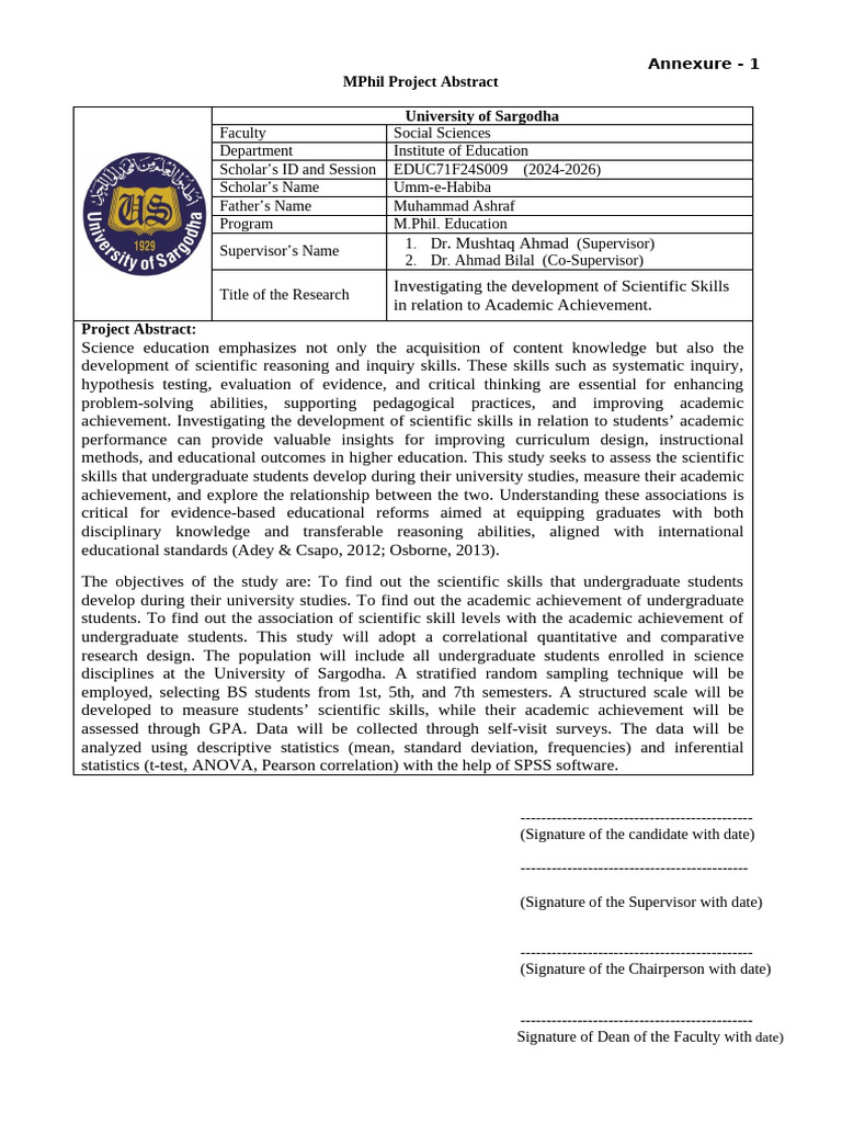Umm-e-Habiba (Proposal Abstract) | PDF | Statistics | Science