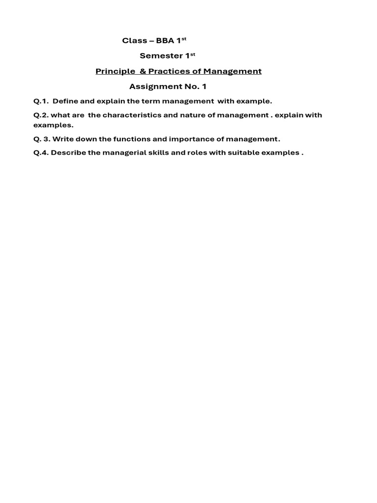 BBA Management Principles Assignment | PDF