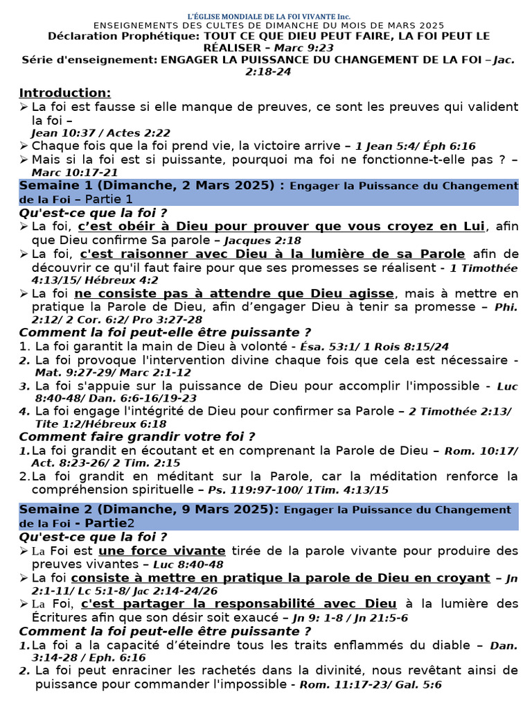 Puissance de la Foi : Enseignements Mars 2025 | PDF | Dieu | Épître aux ...