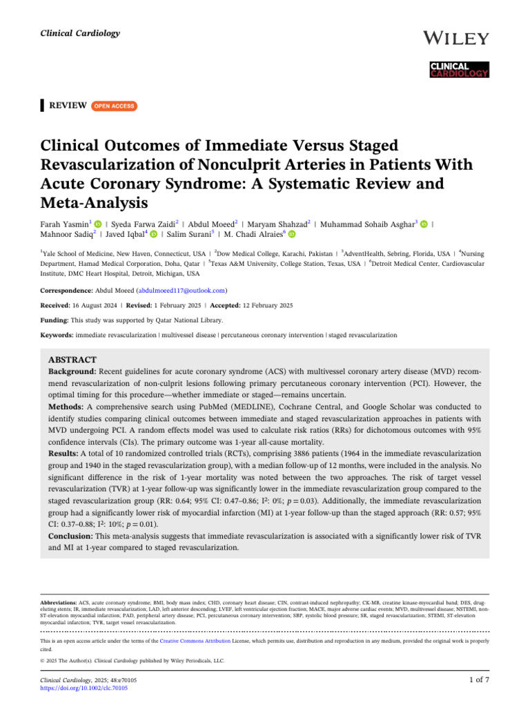 Immediate vs. Staged Revascularization in ACS | PDF | Myocardial ...