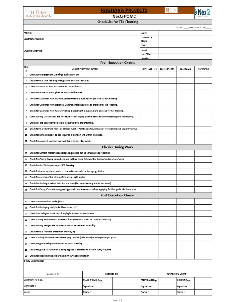 Tile Flooring Quality Check List | PDF | Tile | Flooring