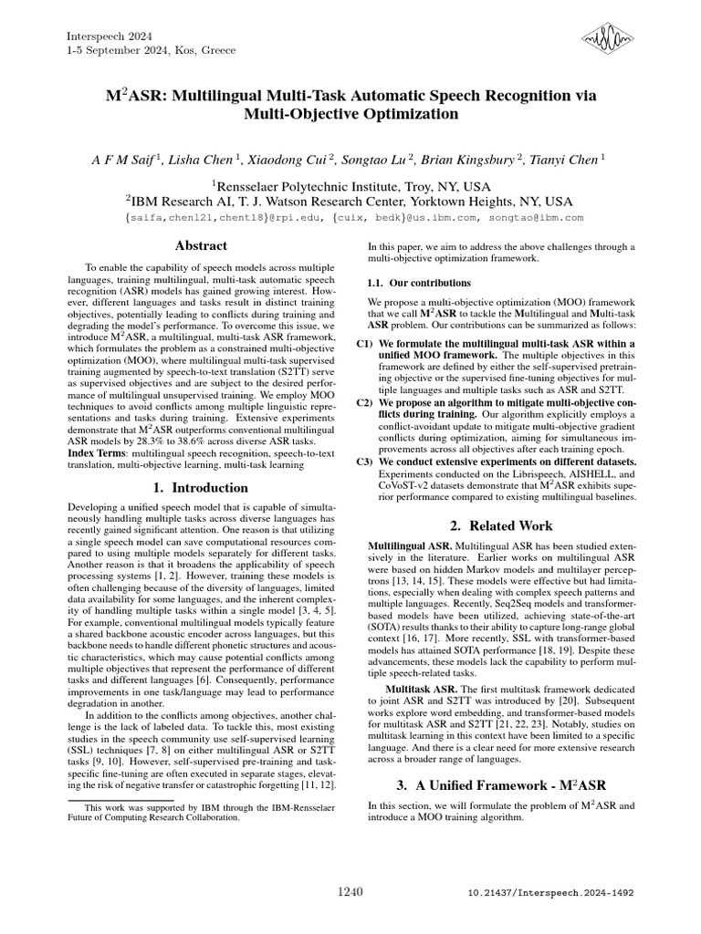 M2ASR: Multi-Task ASR Optimization | PDF | Speech Recognition | Learning
