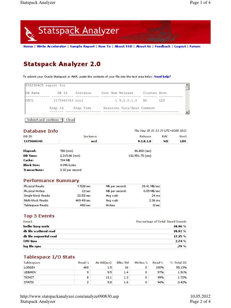 Report Statspack 2day | PDF | Cache (Computing) | Database Index