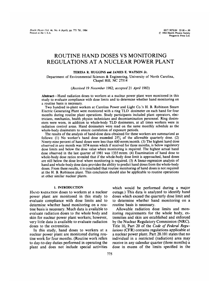 Routine Hand Doses Vs Monitoring Regulations | PDF | Radiation ...