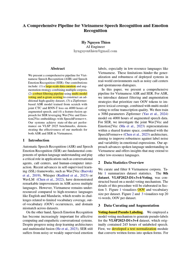 A Comprehensive Pipeline For Vietnamese Speech Recognition and Emotion ...