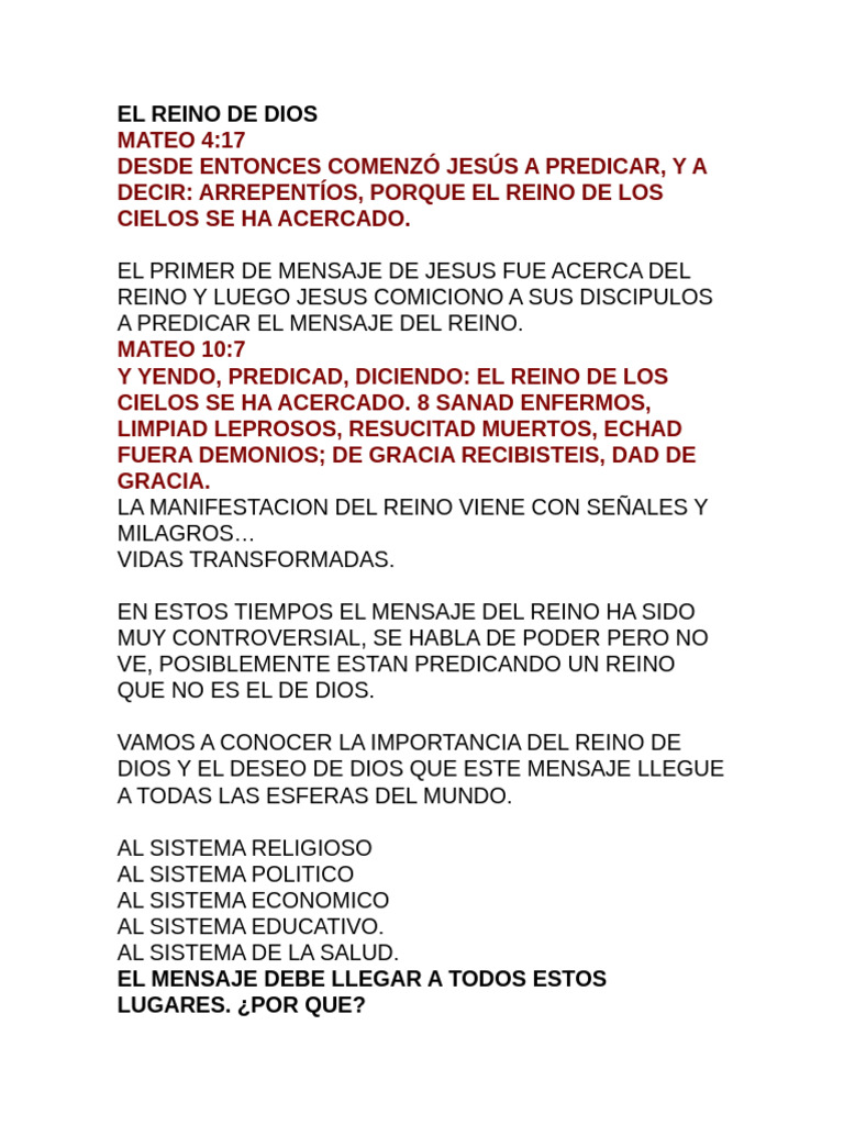 Mensaje del Reino de Dios en el Mundo | PDF | Jesús | Evangelio de Mateo