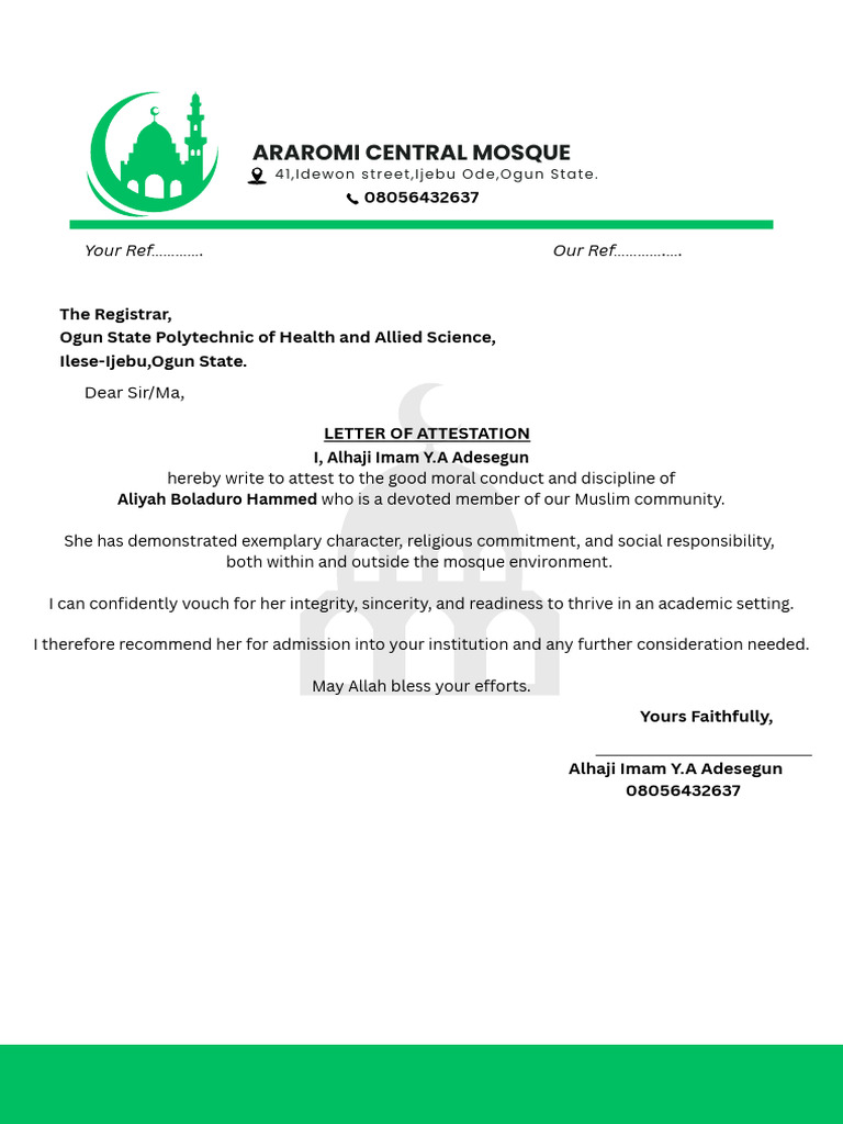 Letter of Recommendation for Aliyah Hammed | PDF