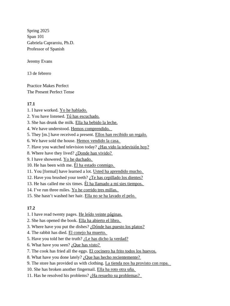 Homework 3 - Spanish II | PDF