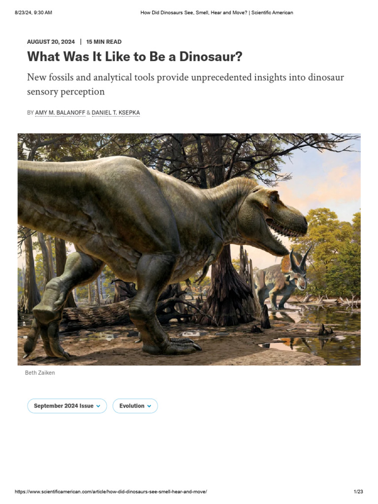 Dinosaur Sensory Perception Insights | PDF | Tyrannosaurus | Zoology