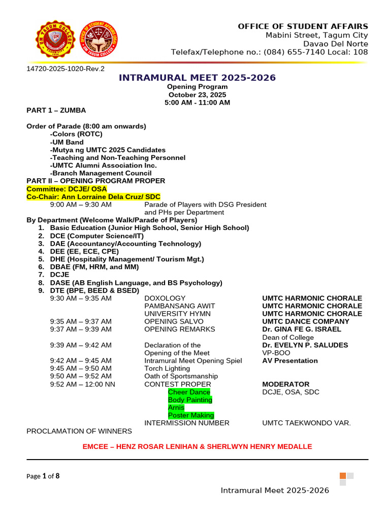 Intramural Meet 2025 Program Flow | PDF