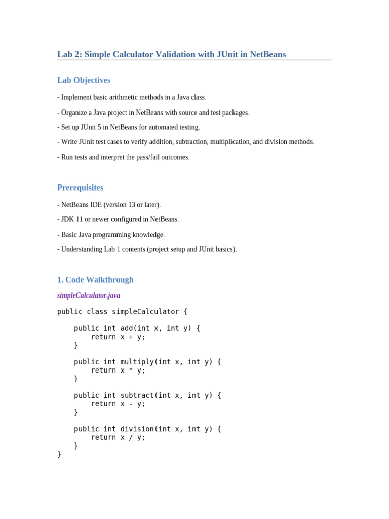 JUnit Testing for NetBeans Calculator | PDF | Java (Programming ...