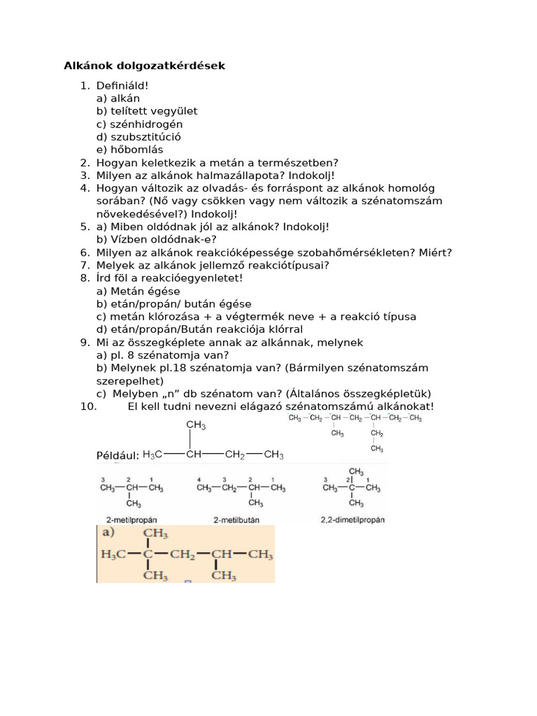 Alkanokdolgozatkerdesek 298176 | PDF