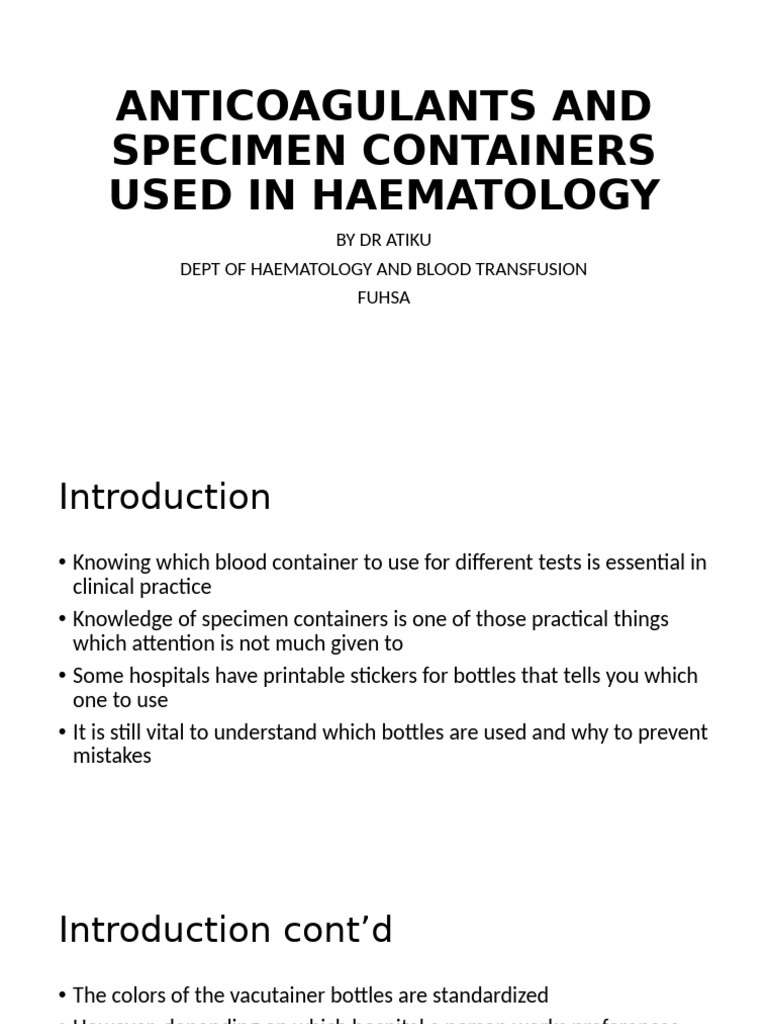 Anticoagulant Sample Bottles Overview | PDF | Blood Plasma | Blood ...