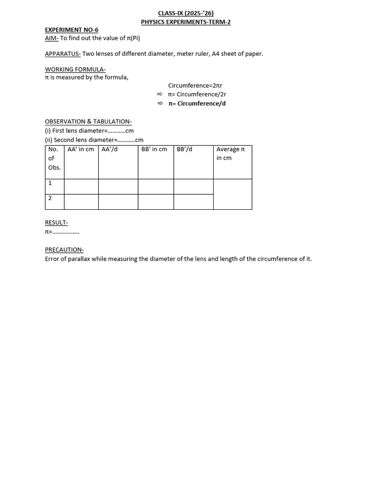 Class IX Physics Experiments Overview | PDF | Weight | Pi