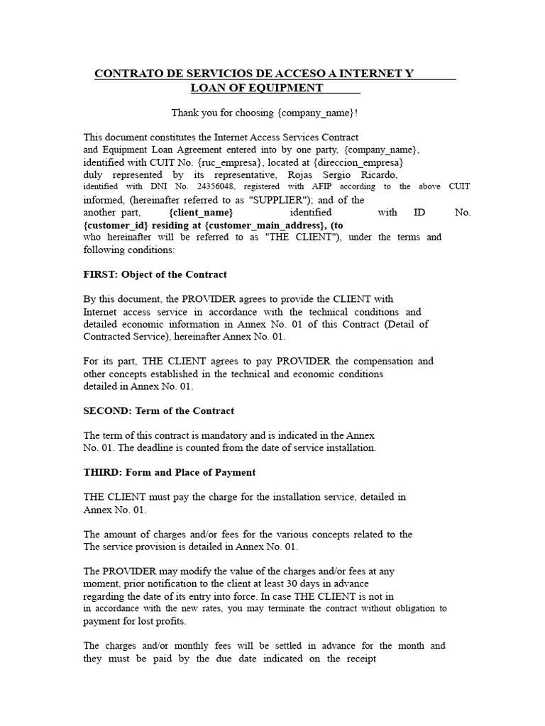 Internet Access Services Contract and Loan of Equipment | PDF ...
