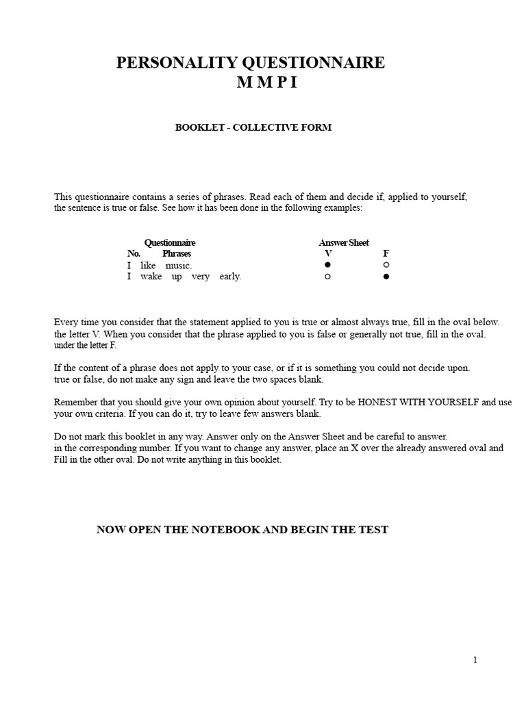 MMPI Personality Questionnaire Guide | PDF