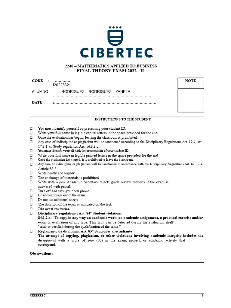 Business Math Final Exam 2022 | PDF | Mathematics | Equations